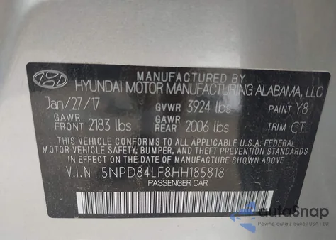 2017 Hyundai Elantra Value Edition из США, поврежденный, VIN 5NPD84LF8HH185818